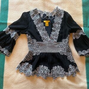 Catherine Malandrino Black Blouse with White Lace